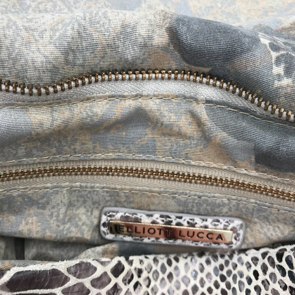 Elliott Lucca Gray Snakeskin Leather Style Pocket Double Handle Shoulder Bag - Picture 7 of 16